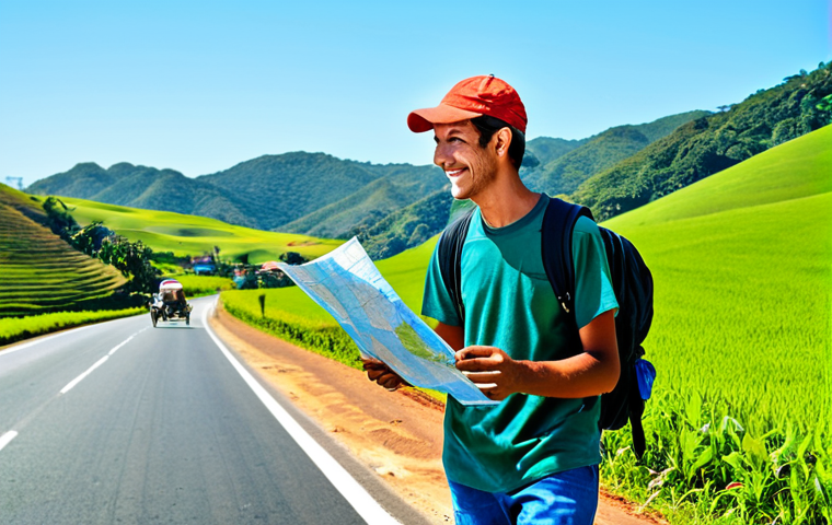 Rural Road Encounter**

"A friendly farmer in modest work clothes giving a ride to a young, fully clothed backpacker on a sunny rural road in Brazil. Rolling green hills in the background, clear blue sky. The farmer is smiling. The backpacker is holding a map. Safe for work, appropriate content, professional photography, perfect anatomy, natural proportions, family-friendly."

**
