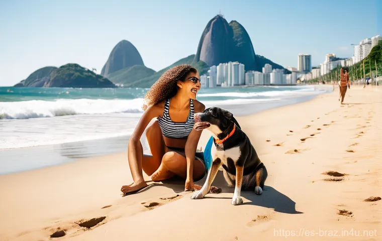 브라질에서 인기 있는 애완동물 - **A joyous scene of a Brazilian "vira-lata" dog playing energetically with a diverse family on a sun...