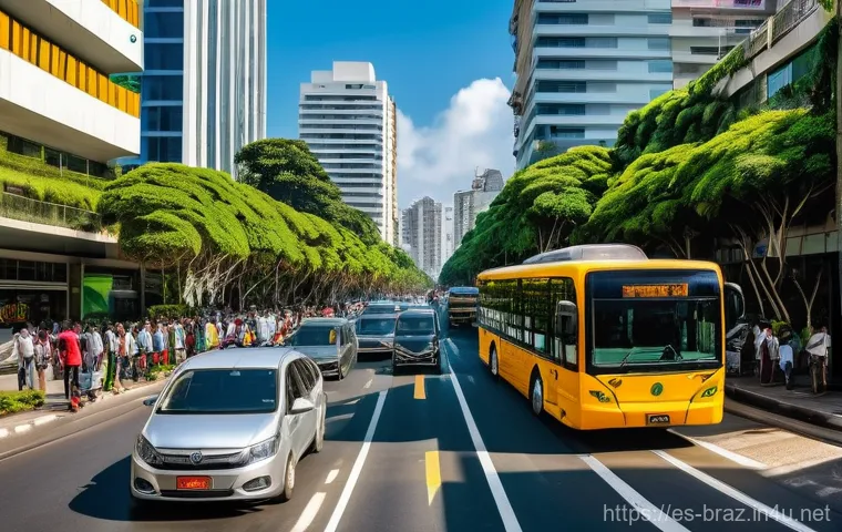 브라질의 교통체증 문제 - **Prompt 1: Brazilian Urban Commute: Congestion Meets Green Innovation**
    "A vibrant, high-angle ...
