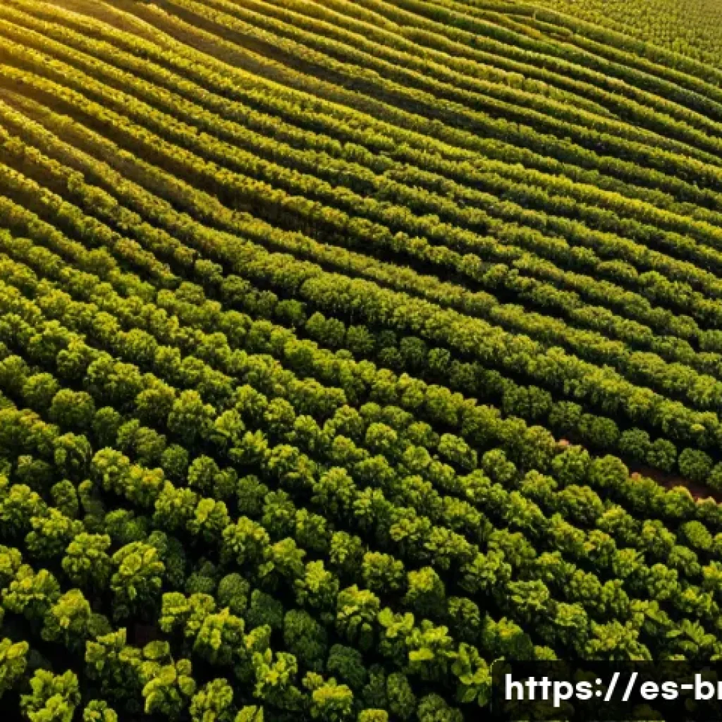 브라질 주요 수출품 - **Prompt:** "Aerial view of a vast Brazilian soybean farm at sunset. Golden light illuminates the en...