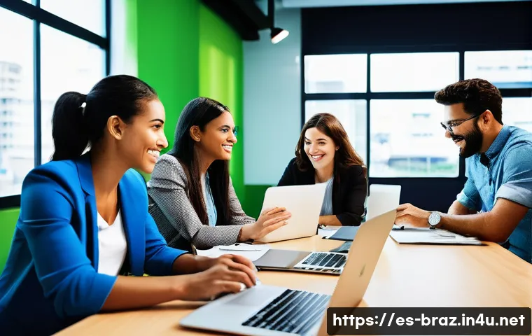 브라질에서 사업 시작하기 - **Prompt 1: "Brazilian Tech Innovation Hub"**
A vibrant and modern co-working space or a tech in...